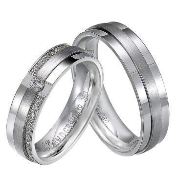 Alianza Acero Hombre Silver CZ Diamonds His Her Wedding Bands